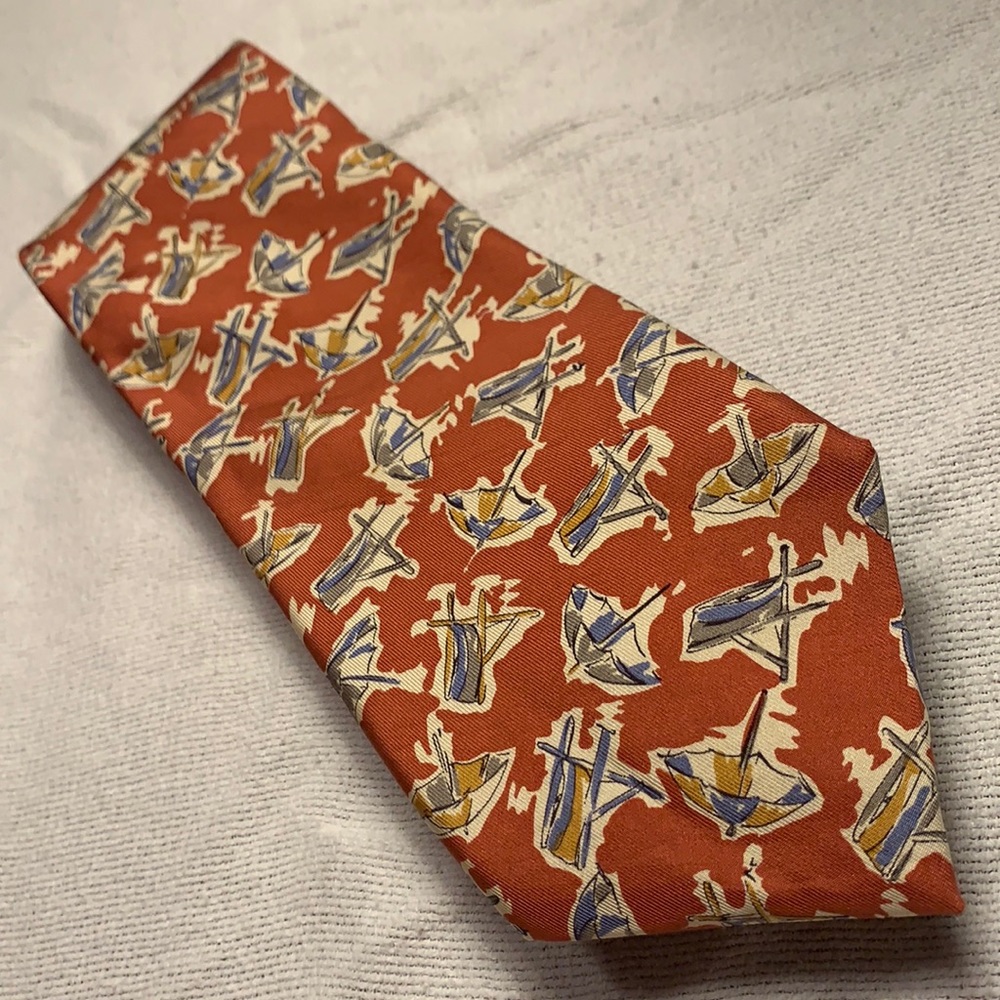Burberry all silk, red tie.